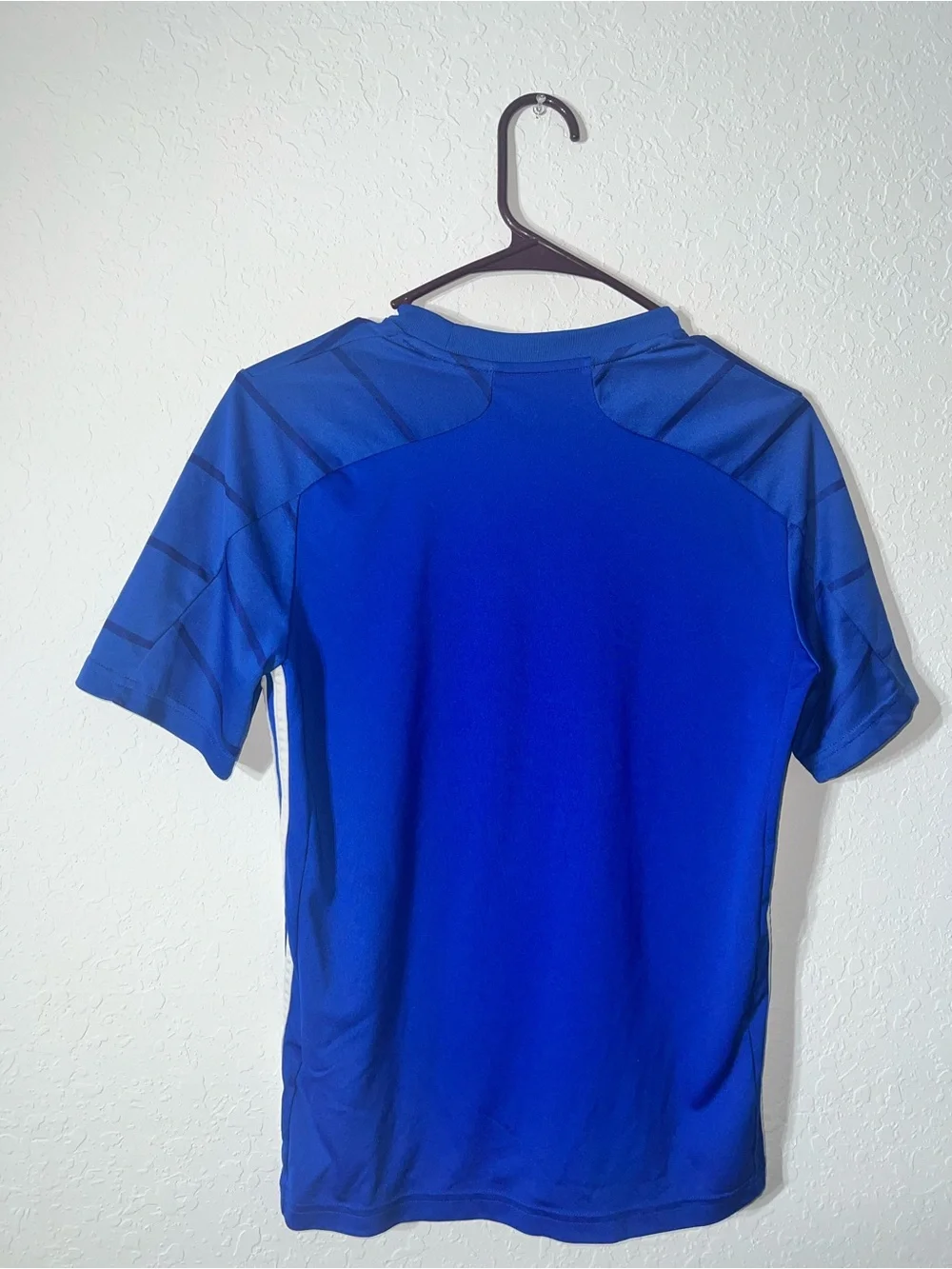 adidas Blue Short Sleeve Athletic Tee with White Stripes